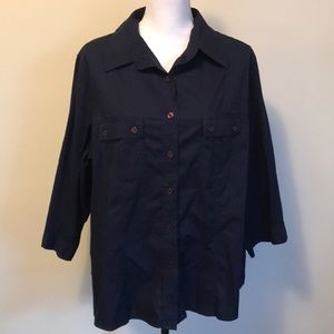 Avenue navy blue button down shirt stretch 22/24